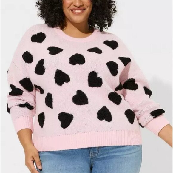 Torrid Sweaters - Torrid Size 1x Pink Hearts Valentine’s Day Vegan Cashmere Pullover Sweater